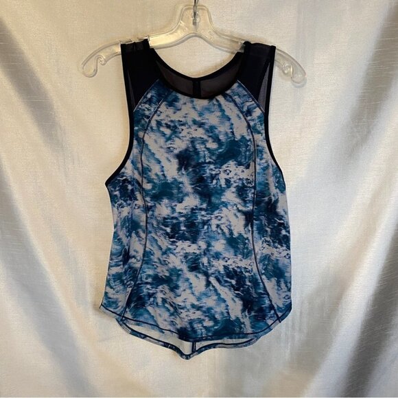 Lululemon Sculpt Tank Top Aquamarine Mosaic with Black Sheer Mesh Trim Ladies 8 - Picture 8 of 8